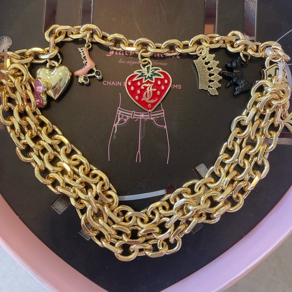 JUICY COUTURE CHARM GOLD LINIK BELT IN GIFT BOX! New ! M/L - Picture 1 of 4